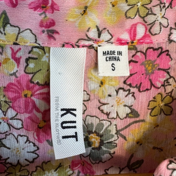 Kut From the Kloth Long Sleeve Sheer Button Up Crepe Blouse Multicolor Pink Sml - Picture 3 of 11